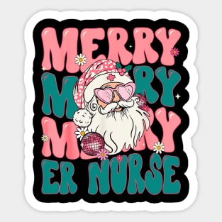 Merry ER Nurse Christmas Retro Pink ER Nurse Sticker